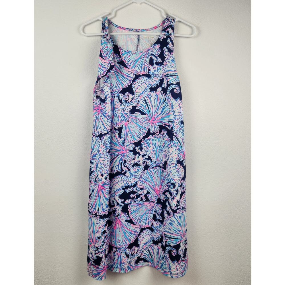Lily Pulitzer Luella Sleeveless Dress in Deep Sea Shells Blue Pink Size Medium